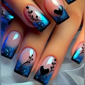 Blue Heart Design Press On Nails NWT
